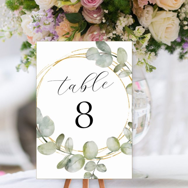 Numéro De Table Mariage aquarelle boho eucalyptus et or  (Créateur téléchargé)
