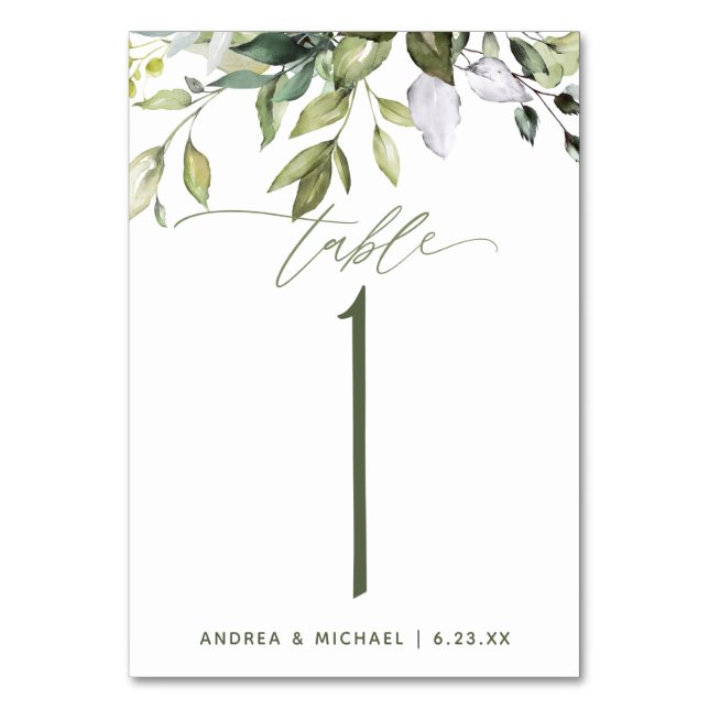 Numéro De Table Mariage Aquarelle Botanique Verdure Nature (Par défaut)