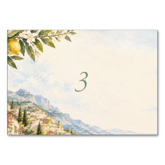 Numéro De Table Mariage aquarelle eau citron Positano Côte amalfit