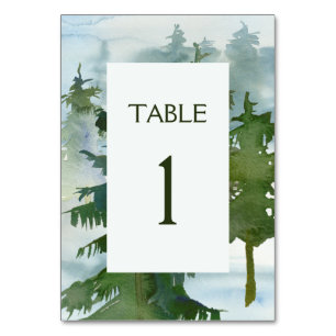 Numéro De Table Mariage aquarelle forêt de montagne rustique
