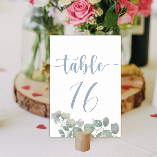 Numéro De Table Mariage aquarelle rustique Eucalyptus Bleu Poussié (Créateur téléchargé)