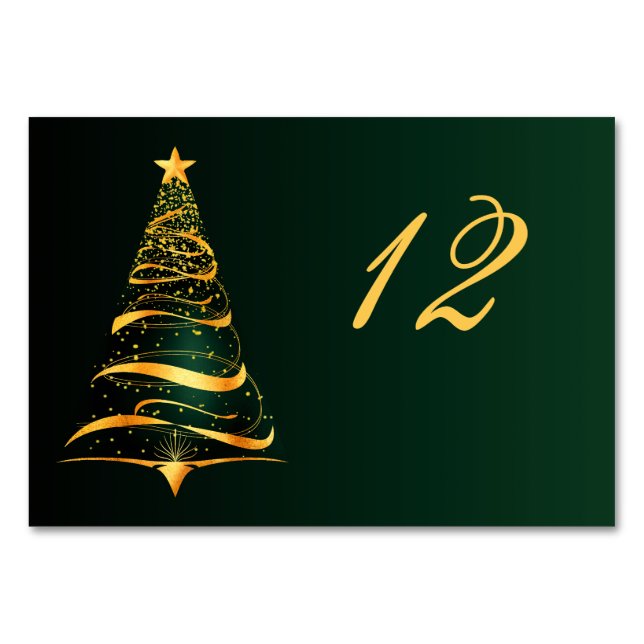 Numéro De Table Mariage Arbre de Noël Doré Chic et Élégant (Devant)