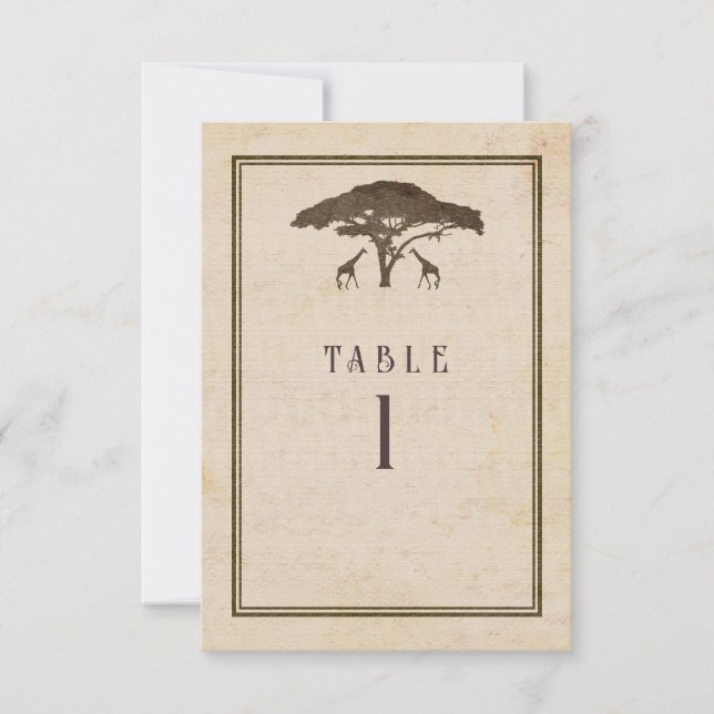 Numéro de Table Mariage Arbres Girafes Safari Afri (Devant)