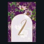 Numéro De Table Mariage Arche Florale Violette Dorée avec du Feuil<br><div class="desc">Une belle fusion de fleurs aquarelles rustiques violettes combinées à l'arche élégante dorée chic moderne. Un design unique qui utilise des tons violets et dorés. Un design floral vintage violet élégant avec une touche de verdure. Un design de numéro de table de mariage floral et botanique avec des éléments modernes....</div>