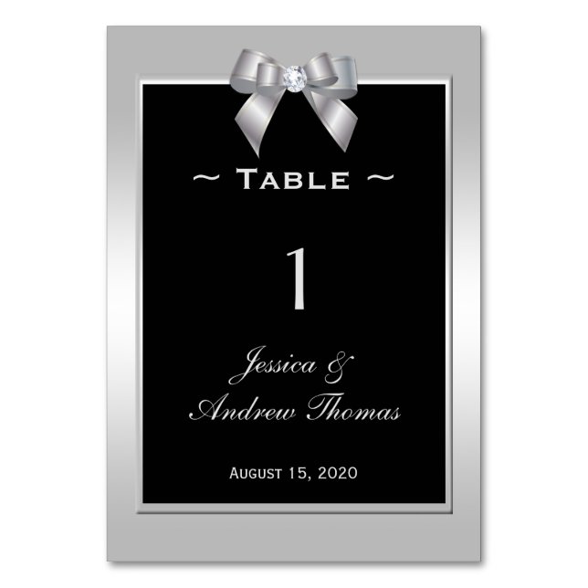 Numéro De Table Mariage Argent Élégant Bijou & Noir (Par défaut)