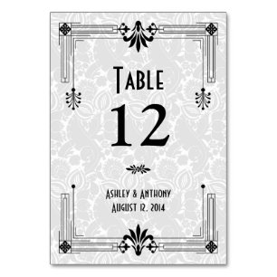 Numéro De Table Mariage Art déco des années 20 Black White Roaring