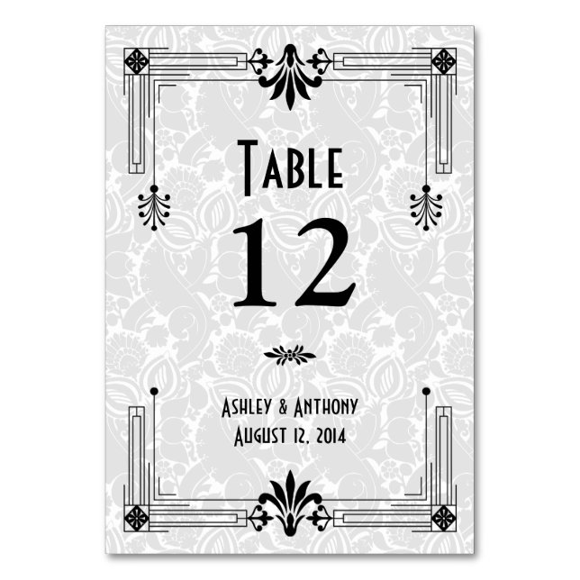 Numéro De Table Mariage Art déco des années 20 Black White Roaring (Dos)
