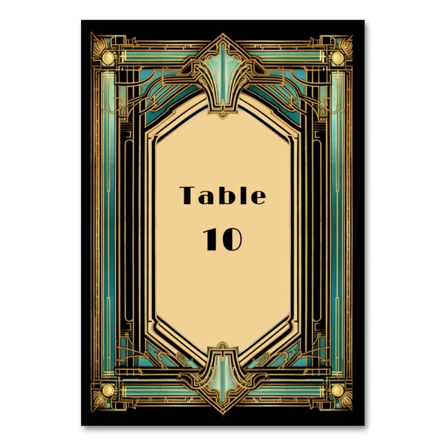 Numéro De Table Mariage Art Déco Or Turquoise Noir (Par défaut)