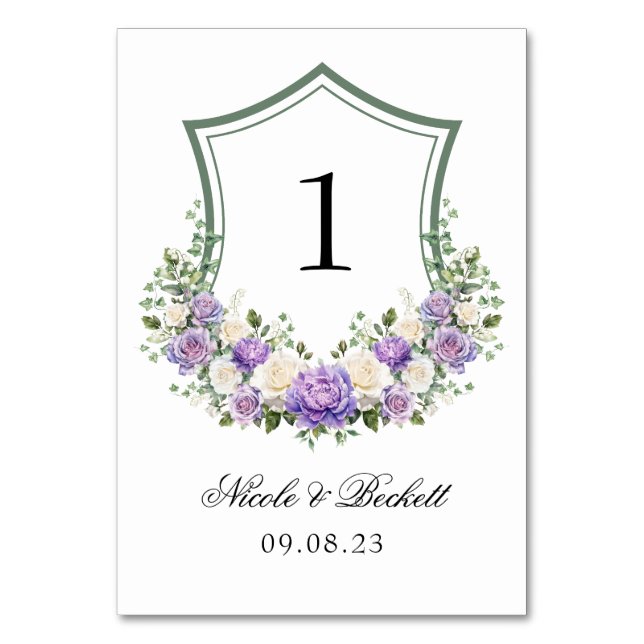 Numéro De Table Mariage au blason floral blanc violet (Par défaut)