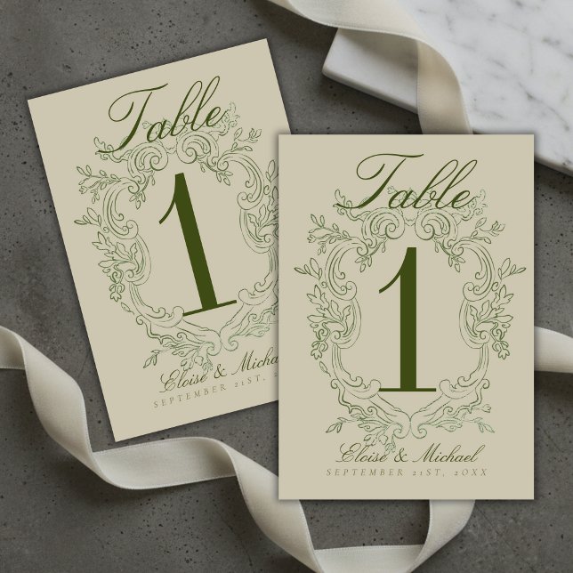 Numéro De Table Mariage au Blason Vert Sauge Élégant (Elegant Sage Green Crest Wedding Table Number
)