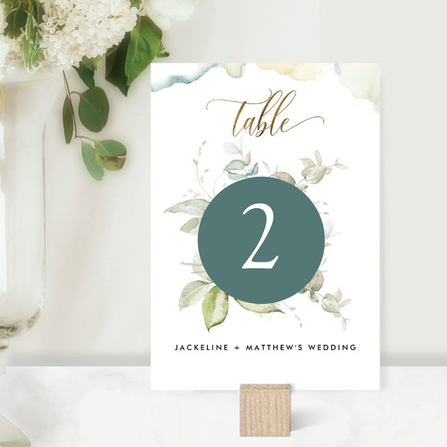 Numéro De Table Mariage au feuillage élégant d'eucalyptus, Vert (Créateur téléchargé)