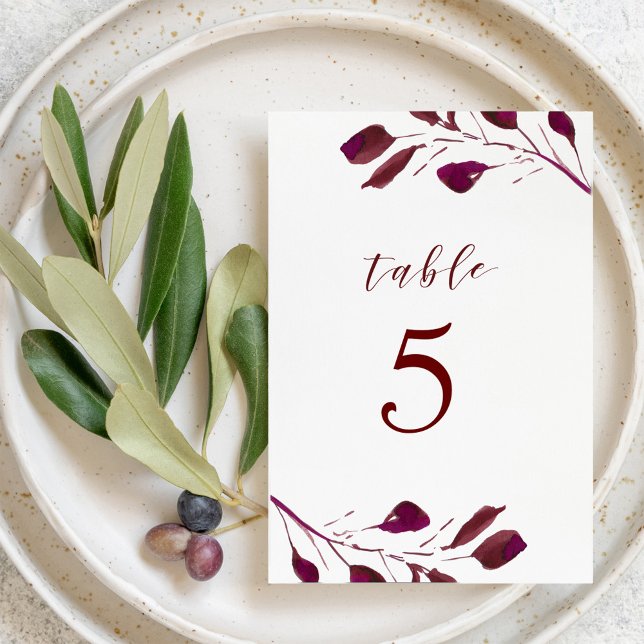 Numéro De Table Mariage au feuillage rouge de Bourgogne (Créateur téléchargé)