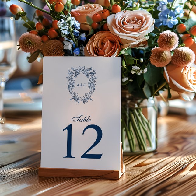 Numéro De Table Mariage au monogramme de blason de style Régence v (Créateur téléchargé)