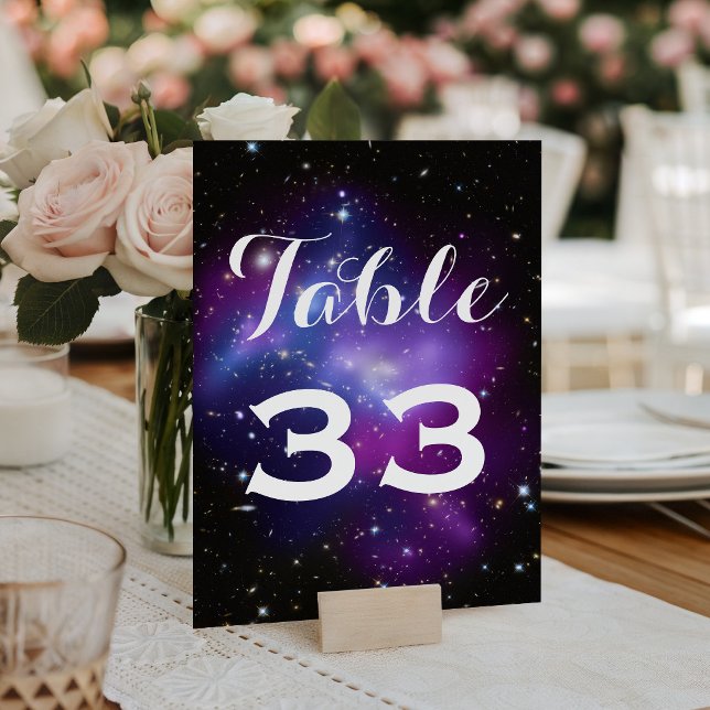 Numéro De Table Mariage au planétarium de l'amas de galaxies pourp (Purple Galaxy Cluster Planetarium Wedding Table Number)
