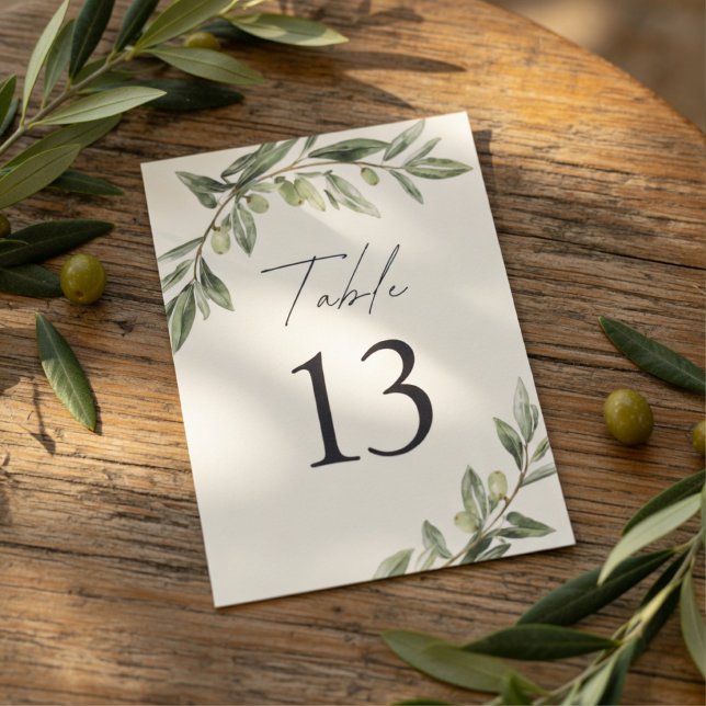 Numéro De Table Mariage au rameau d'olivier | Élégante botanique d (Créateur téléchargé)