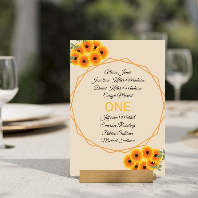 Numéro De Table Mariage au tournesol décontracté (Créateur téléchargé)