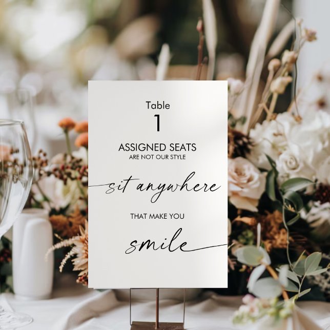 Numéro De Table Mariage Aucun siège assigné, Sit Anywhere Signer (Créateur téléchargé)