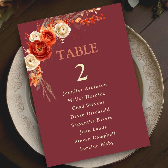 Numéro De Table Mariage automnal chic floral orange disposition de (Créateur téléchargé)