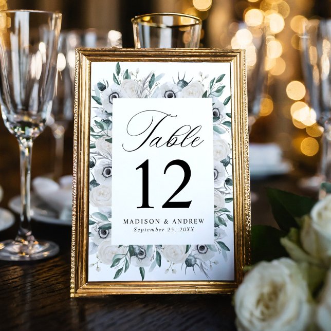 Numéro De Table Mariage aux Anémones et Roses Blanches (Créateur téléchargé)