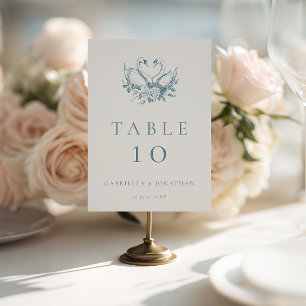 Numéro De Table Mariage aux cygnes floraux bleus vintage 