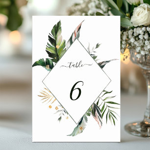 Numéro De Table Mariage aux feuilles d'aquarelle tropicale