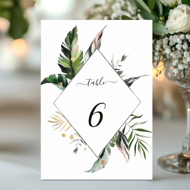 Numéro De Table Mariage aux feuilles d'aquarelle tropicale (Créateur téléchargé)