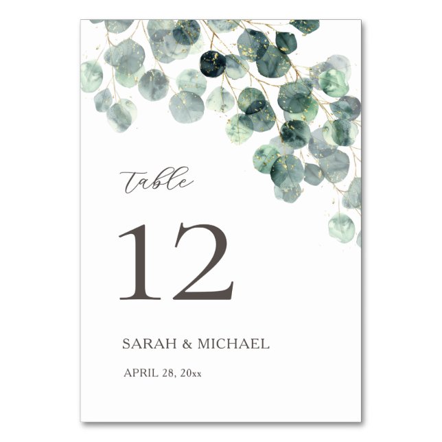 Numéro De Table Mariage aux feuilles d'eucalyptus aquarelle (Par défaut)