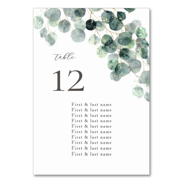 Numéro De Table Mariage aux feuilles d'eucalyptus aquarelle (Par défaut)