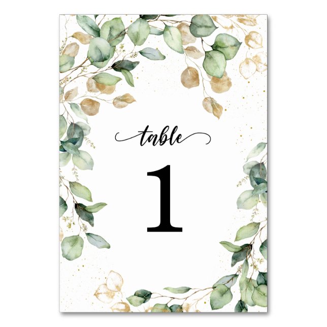 Numéro De Table Mariage aux feuilles d'eucalyptus dorées (Par défaut)