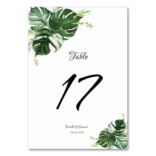 Numéro De Table Mariage aux Feuilles Vertes Tropicales de Monstera (Par défaut)