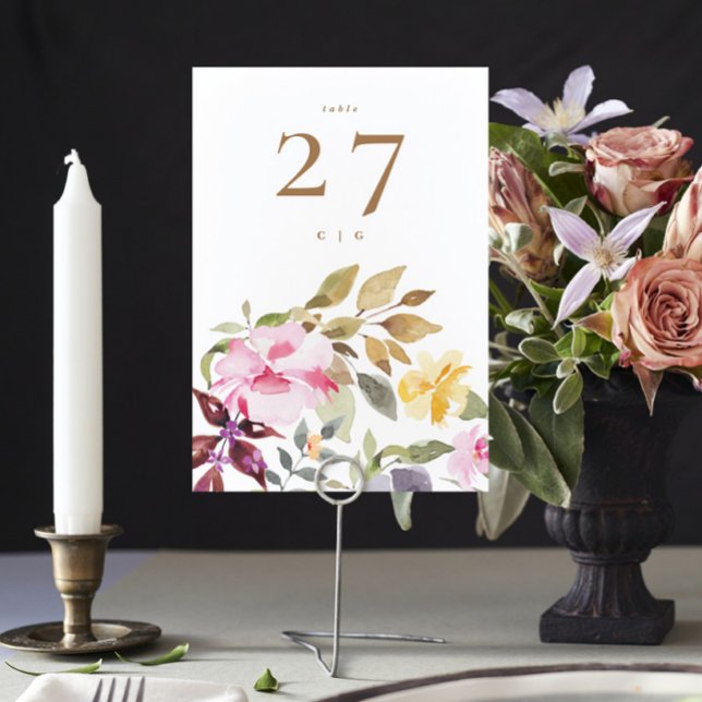 Numéro De Table Mariage aux florales aquarelles joyeuses (Créateur téléchargé)