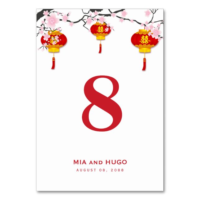 Numéro De Table Mariage aux Lanternes Chinoises et Fleurs de Ceris (Par défaut)