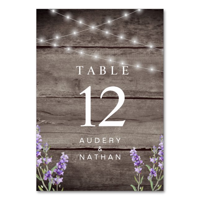 Numéro De Table Mariage aux Lumières Rustiques de Lavande  (Par défaut)