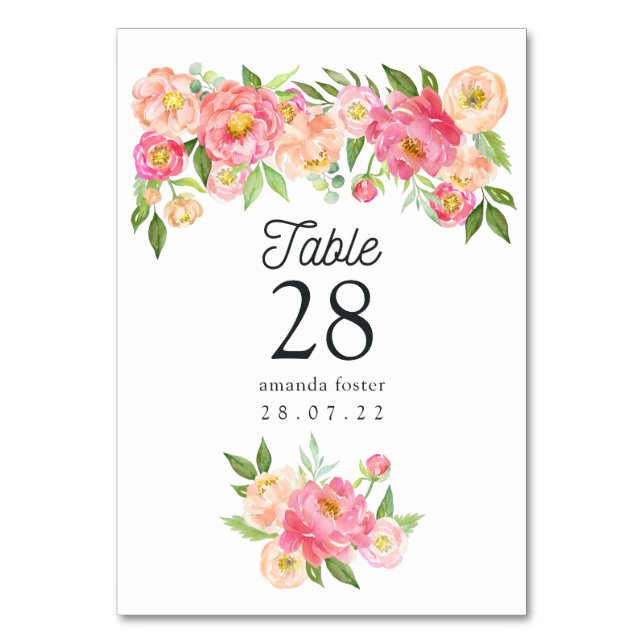 Numéro De Table Mariage aux pivoines aquarelles (Par défaut)