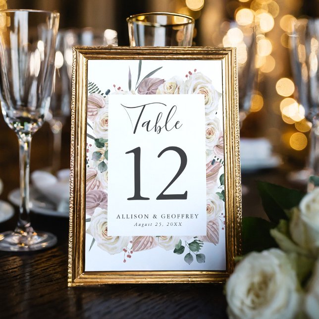 Numéro De Table Mariage aux Roses et Orchidées à l'aquarelle (Créateur téléchargé)