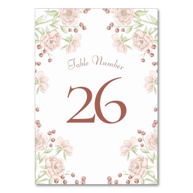 Numéro De Table Mariage aux Roses Roses Blush (Dos)