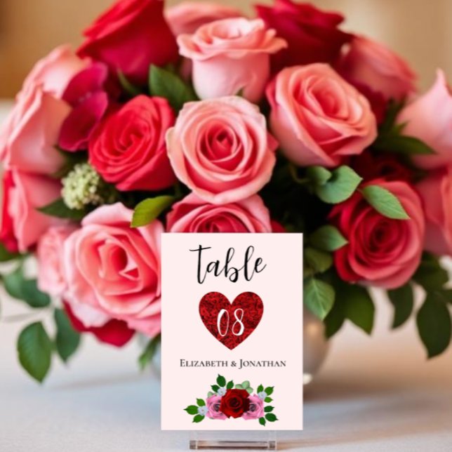 Numéro De Table Mariage aux Roses Rouges et Roses (Créateur téléchargé)
