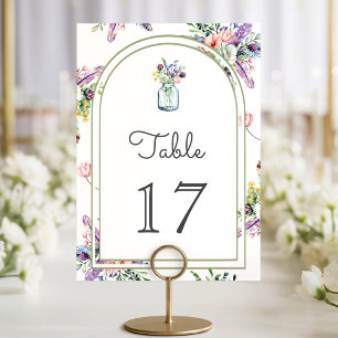 Numéro De Table Mariage avec arche de jarres de fleurs sauvages en
