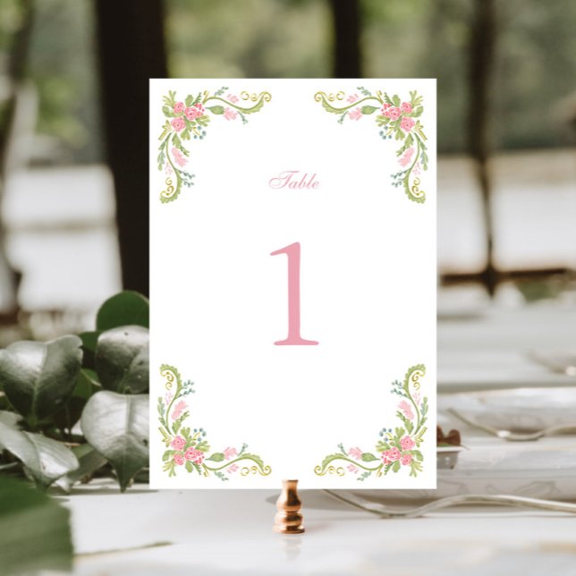 Numéro De Table Mariage avec Bordure Florale Rococo Ornée (Créateur téléchargé)