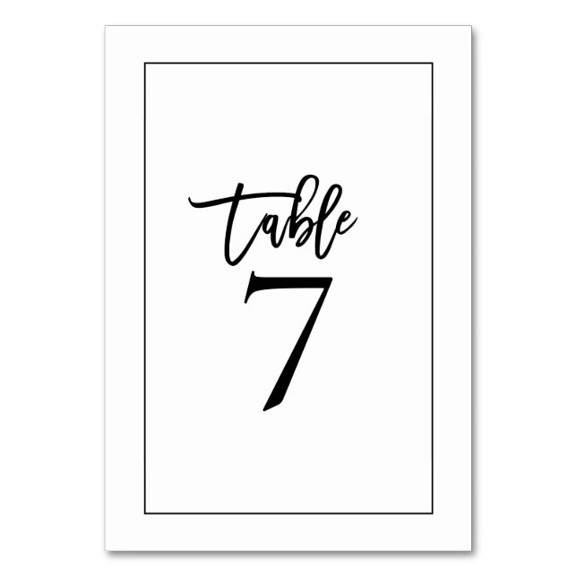 Numéro De Table Mariage avec Typographie et Bordure Noir Élégant (Par défaut)