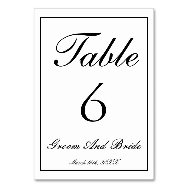 Numéro De Table Mariage B&W personnalisé (Par défaut)