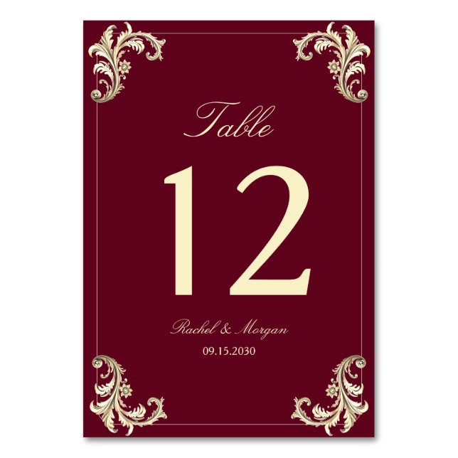 Numéro De Table Mariage Baroque en Or de Bourgogne (Par défaut)