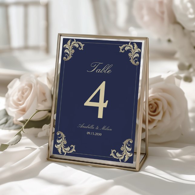 Numéro De Table Mariage Baroque Or Bleu Marine (Créateur téléchargé)