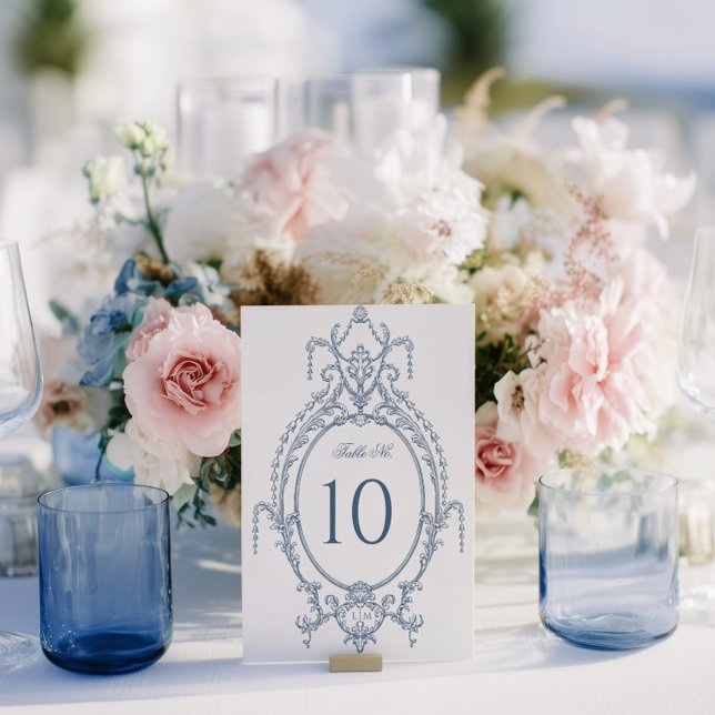 Numéro De Table Mariage baroque orné bleu français  (Créateur téléchargé)