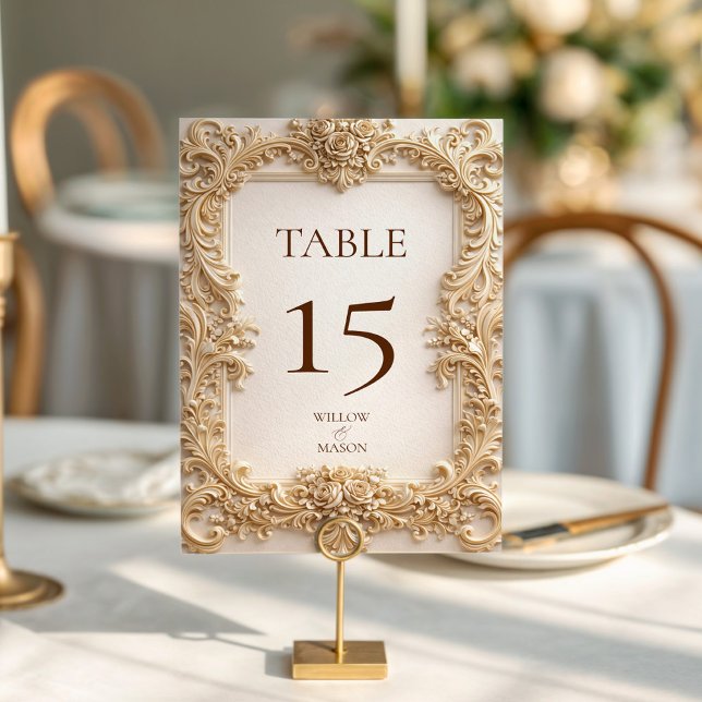 Numéro De Table Mariage Baroque Orné Floral Or  (Ornate Floral Gold Baroque Wedding Table Number)