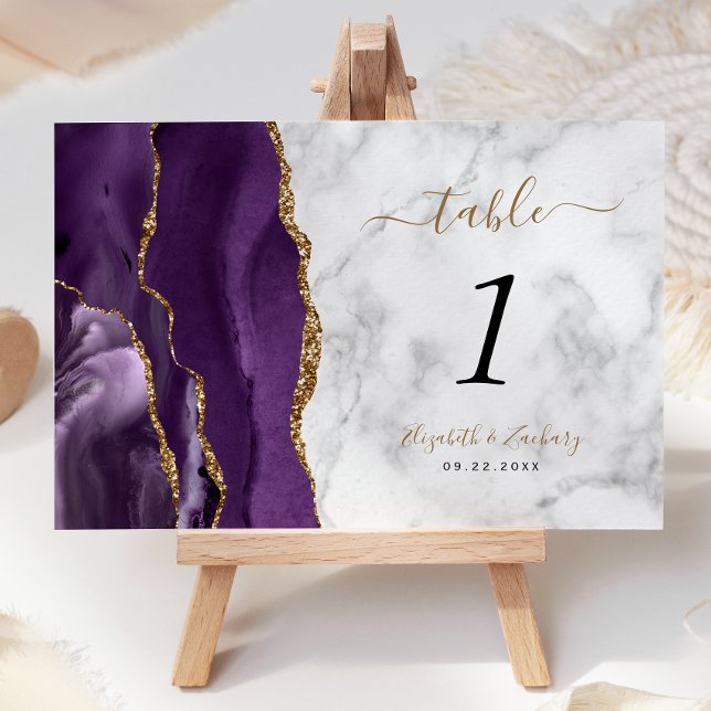 Numéro De Table Mariage Bille d'Agate Or Violet (Créateur téléchargé)