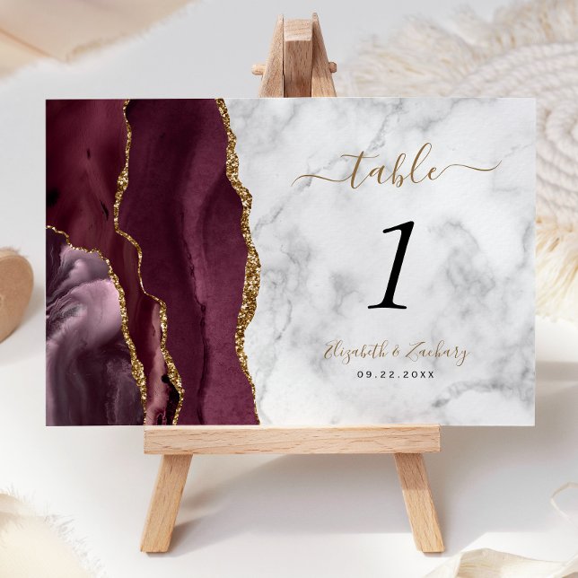 Numéro De Table Mariage Bille de Nacre Agate Dorée Bourgogne (Créateur téléchargé)