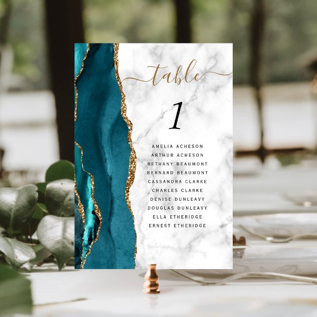 Numéro De Table Mariage Bille de Nacre Bleu Sarcelle Or (Créateur téléchargé)