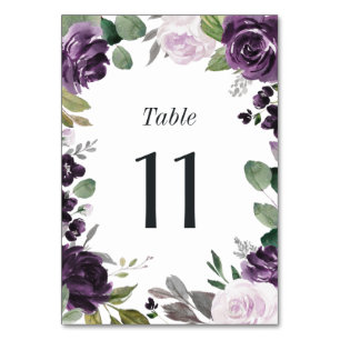 Numéro De Table Mariage blanc floral élégant violet et argenté
