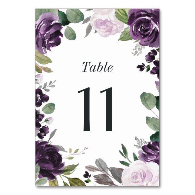 Numéro De Table Mariage blanc floral élégant violet et argenté (Par défaut)
